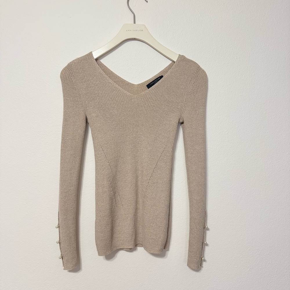 Ann Taylor Taupe V-Neck Sweater